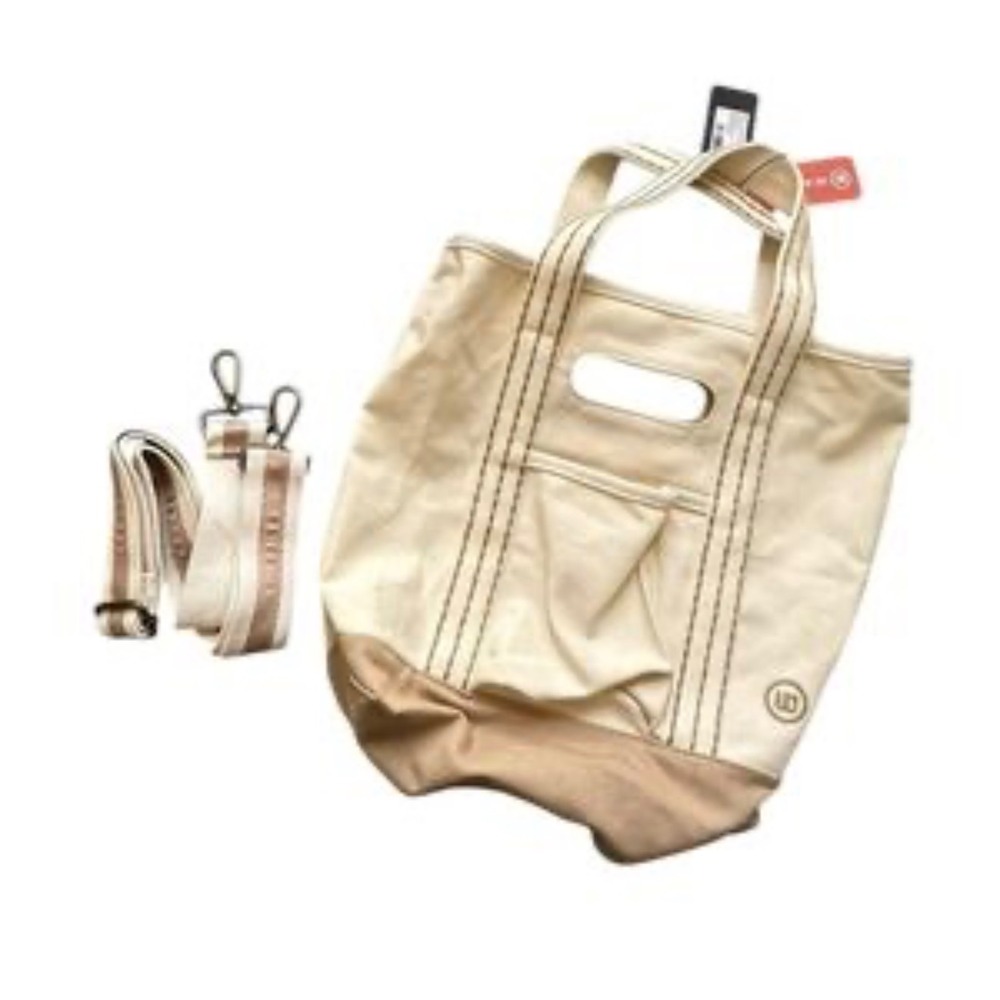 NWT Wantable Canvas Tote Bag Cream Tan Cotton Crossbody Strap